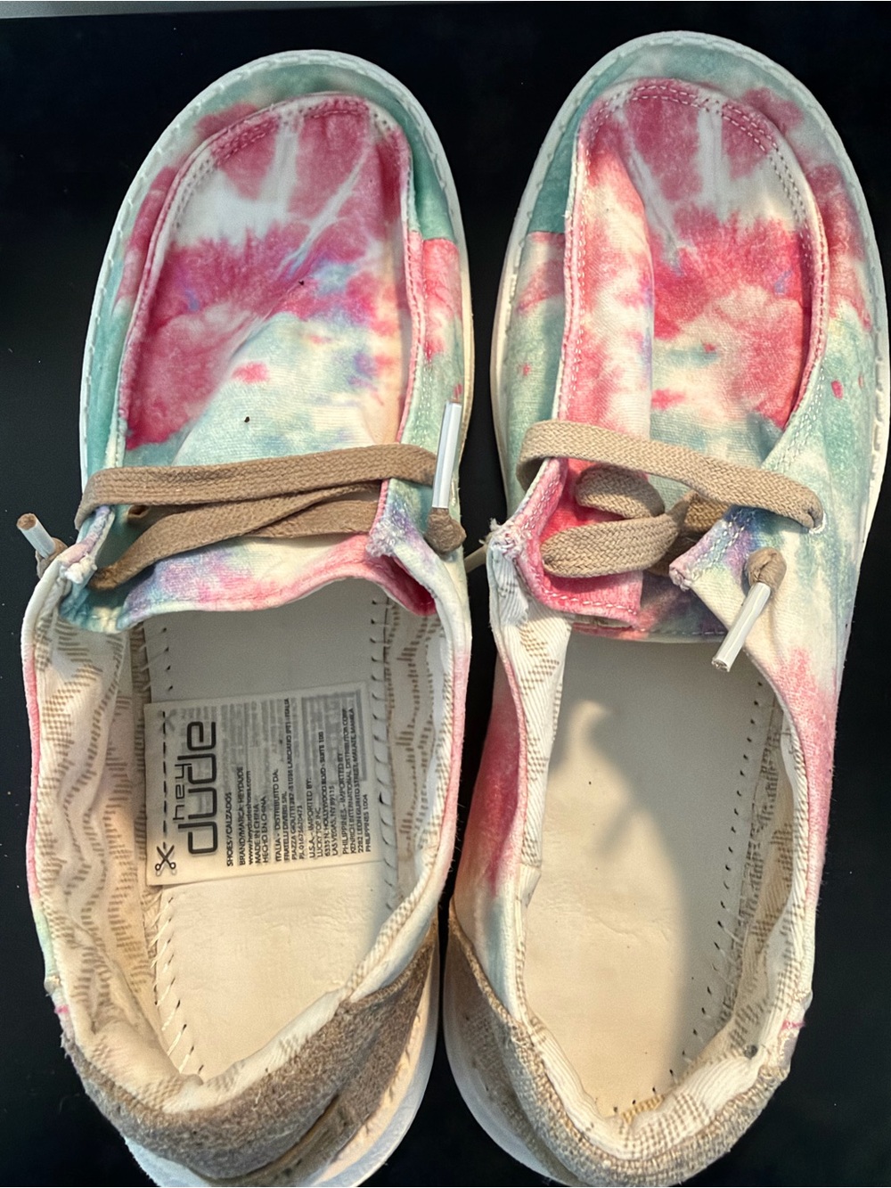 Hey Dude Tie-Dye Lace-Up Slip Ons in Pink and Aqua